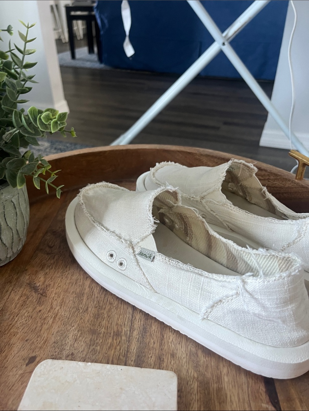 Sanuk Cream Canvas Slip-On Flats